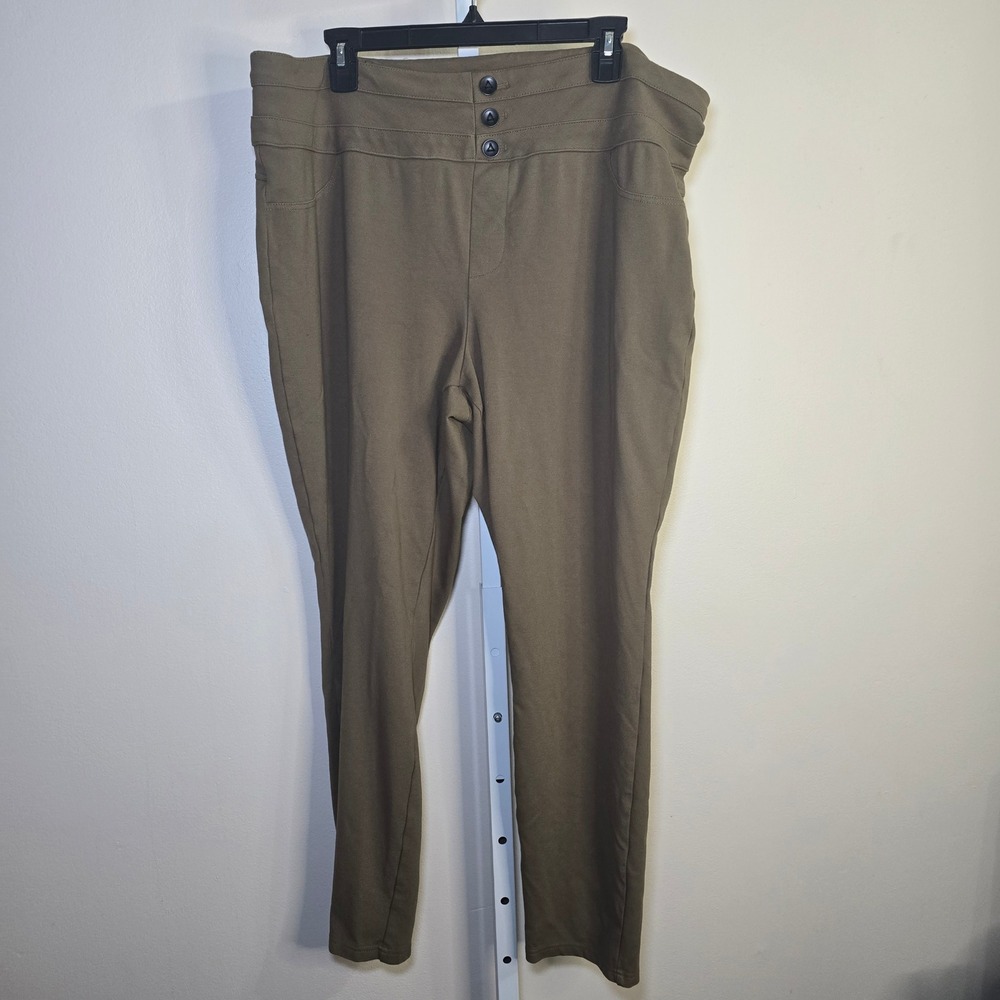 Ashley Stewart Womens Plus Size 22/24 Olive‎ Green High Rise Pull On Knit Pants